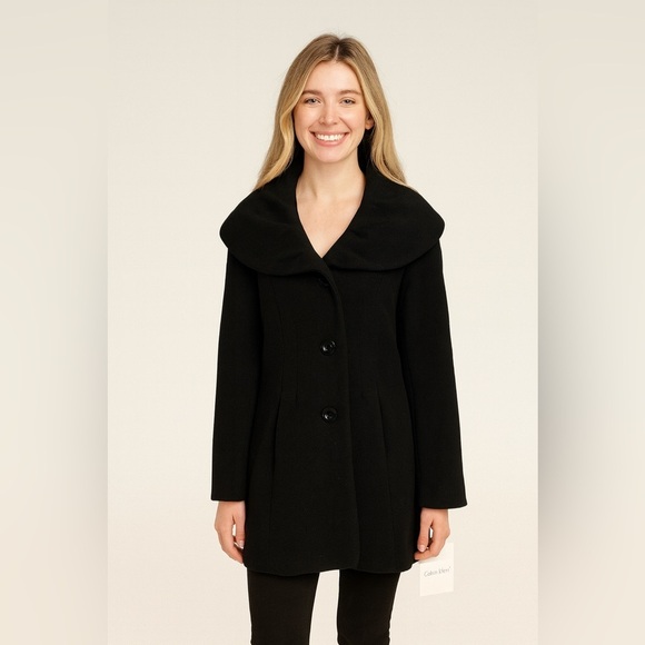 Calvin Klein Shawl Collar Black Coat NWT | 3 Button | Size 10 | 31” Length - Picture 1 of 10